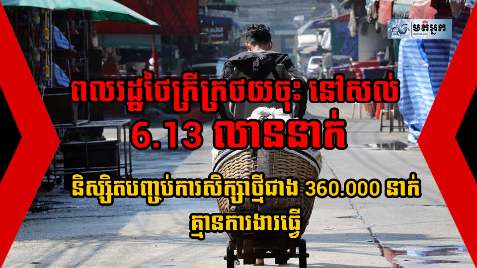 ពលរដ្ឋ​ថៃ​ក្រីក្រ​ថយ​ចុះ នៅសល់ 6.13 លាននាក់ ប៉ុន្តែនិស្សិតបញ្ចប់ការសិក្សាថ្មីជាង 360.000 នាក់គ្មានការងារធ្វើ